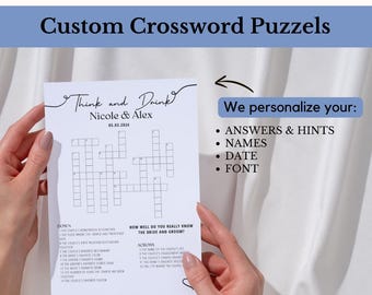 Custom Crossword Puzzle Wedding | 100 % Personalized Crosswords | Wedding, Bachelorette, Anniversary, Valentine | Custom Hints & Answers