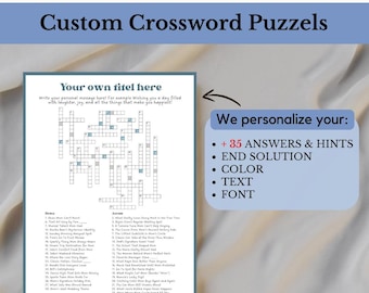 Crucigrama de regalo personalizado / Crucigramas 100 % personalizados / Crucigrama del NYT / Regalo de crucigrama con mensaje oculto / Más de 35 pistas y respuestas personalizadas