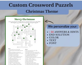 Afdrukbare kerstwoordzoekpuzzel |  Kerstactiviteit | Leuk vakantiespel | 35+ aangepaste tips en antwoorden