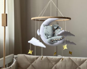 Flying Dragon Baby Mobile: Handmade Nursery Decor, Blue Dragon Crib Mobile, Baby Shower Gift