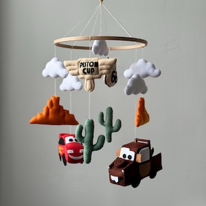 Car McQueen Crib Mobile: Handmade Cars Hanging Baby Mobile, Personalised Disney Piston Cup Nursery Decor