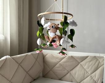Bunny Baby Mobile, Hanging Floral Nursery Decor, Handmade Crib Mobile, Baby Shower Gift