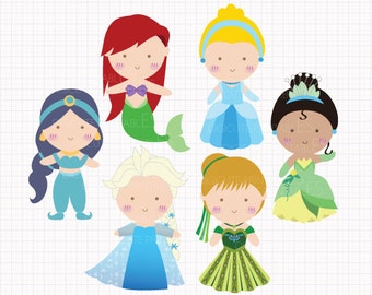 Disney Inspired Princesses v2 Digital CLIP ARTS personal and commercial use for invitations, cupcake toppers, birthday cards, party supplies