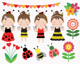 80% Off SALE Ladybug and Bumblebee Digital CLIP ARTS personal and commercial use for invitations, cupcake toppers, birthday cards