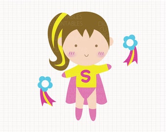 Girl Superhero Digital CLIP ARTS personal and commercial use for invitations, cupcake toppers, birthday cards, party supplies