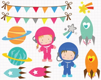 50% Off! Outer Space and Astronauts Digital CLIP ARTS personal and commercial use for invitations, cupcake toppers, birthday cards