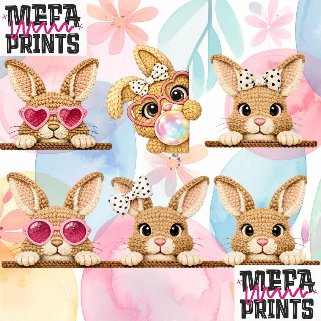 Faux Yarn Easter Bunny PNG Bundle ,crochet Latch Hook Bunny Clipart ...