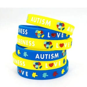 Autism Silicone Bracelets for Men Women, 12mm Soft Rubber Silicone Love Puzzle Autism Awareness Wristband,Sports Bangle