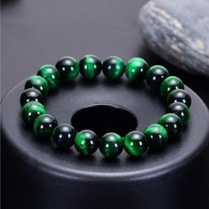 6-12mm Green Tiger Eye Bracelet for Men Women Natural Stone Healing Beads Bracelets Tiger Eye Beaded Elastic Rope Jewelry Gifts