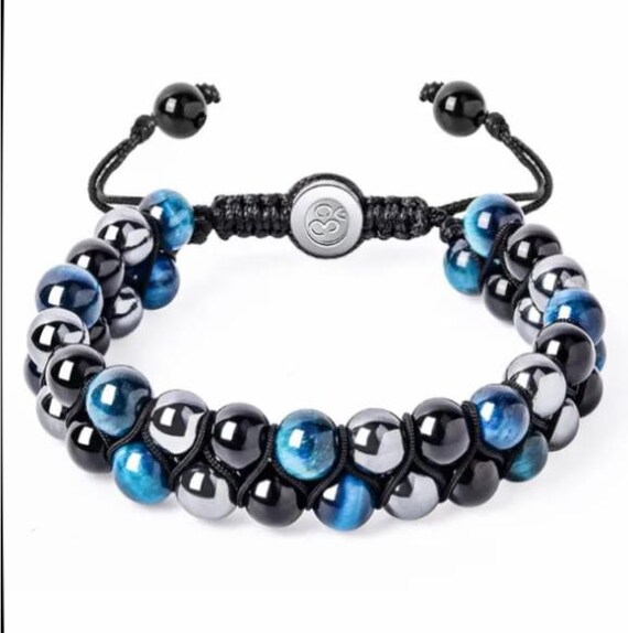 Bracciale Tripla Protezione / Bracciale Elastico Curativo / Bracciale Con Perline In Ematite E Ossidiana Nera E Occhio Di Tigre / Regali Per Uomini E Donne - Italia - Foto 9