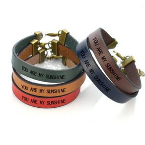 Pulsera de cuero personalizada con letras grabadas, texto y palabras, ideal para hombres y mujeres, regalos creativos.