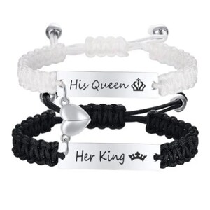 Pulseras trenzadas para parejas, regalos personalizados para San Valentín, pulseras magnéticas con letras y corazones grabados.