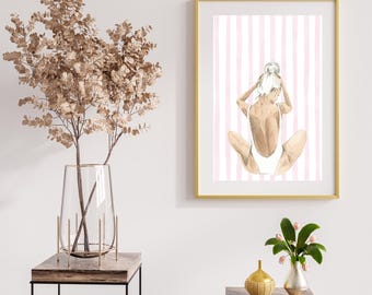 Digitale muurkunst roze strepen: girly woondecoratie (digitale download)