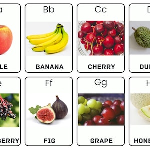 Flashcards de frutas e vegetais, Flashcards para impressão em pré-escola, Flashcards digitais para crianças pequenas, Flashcards Montessori, Cartões educativos