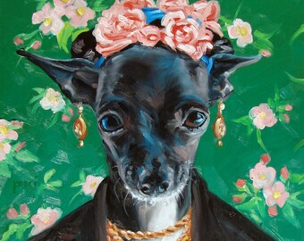 Frida Kahlo POOCH 8.25x11", digital download for you to print, from my original oil painting of Chihuahua Winnie