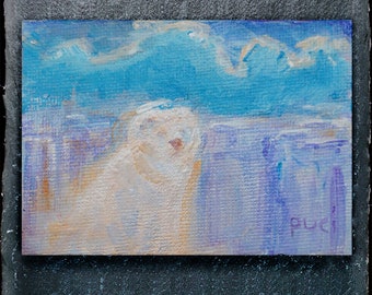 Spirit Bear • original acrylic painting • ACEO 2.5x3.5" • visionary polar bear as spirit guide • framed with slate backing