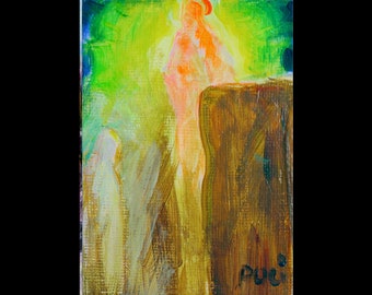 Visitation • original acrylic painting • 2.5x3.5" aceo • Virgin Mary Blessed Mother prayer heaven hope love