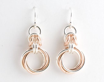 Sterling & 14K Rose Gold Fill Byzantine Love Knots Chainmaille Earrings