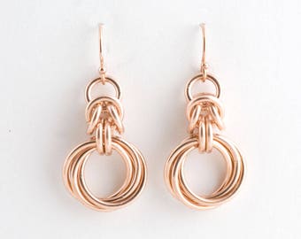 14K Rose Gold Fill Byzantine Love Knots Chainmaille Earrings