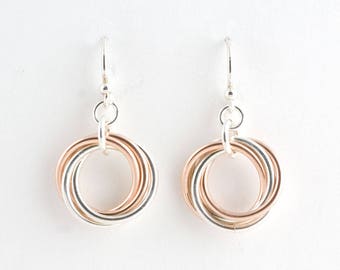 Sterling Silver 14k Rose Gold Fill Infinity Love Knot Chainmaille Earrings Mobius Chain maille