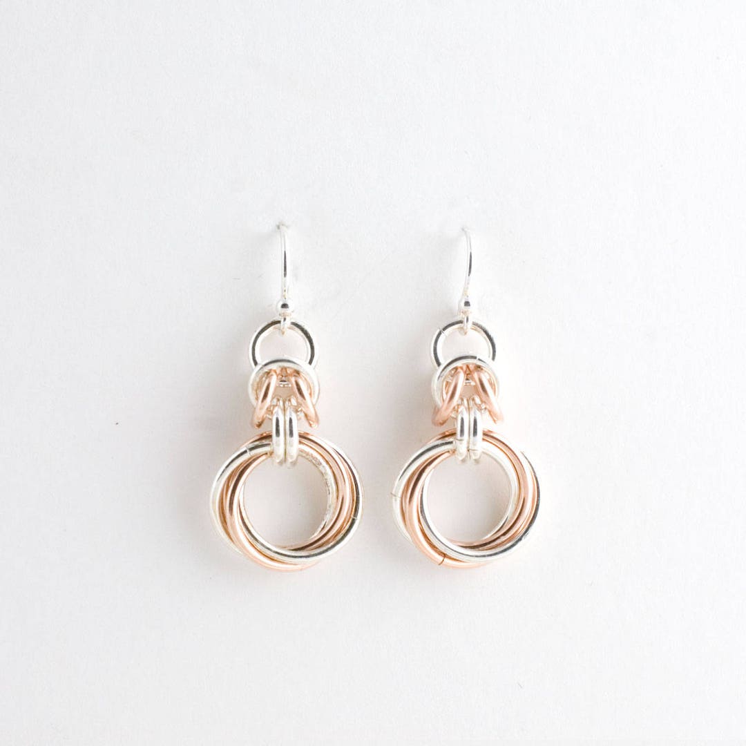 Sterling & 14K Rose Gold Fill Byzantine Love Knots Chainmaille Earrings ...