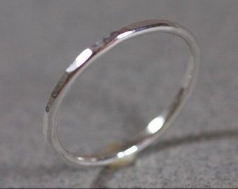 One Hammered Stacking Sterling Silver Ring Handmade 14 gauge 14g 925 forged stacker stacking band