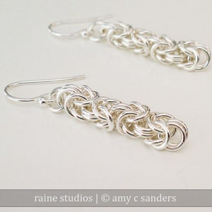 Long Sterling Silver Byzantine earrings chain maille chainmaille chainmail mail 925