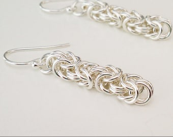 Long Sterling Silver Byzantine earrings chain maille chainmaille chainmail mail 925