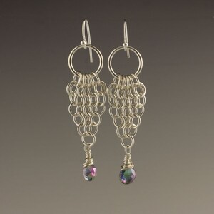 Sterling silver and Mystic Topaz chainmaille earrings