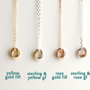 Mini Love Knot Pendant Necklace in Sterling Silver and 14k Gold Filled Chainmaille Vortex Swirl Eternity image 4