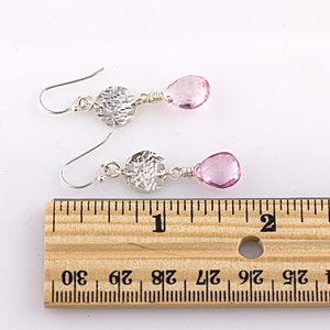 Pink Quartz and Hammered Sterling Disc Earrings image 4