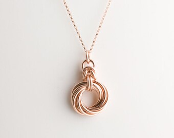 10 Ring Byzantine Love Knot Infinity Necklace - 14k Rose Gold Filled