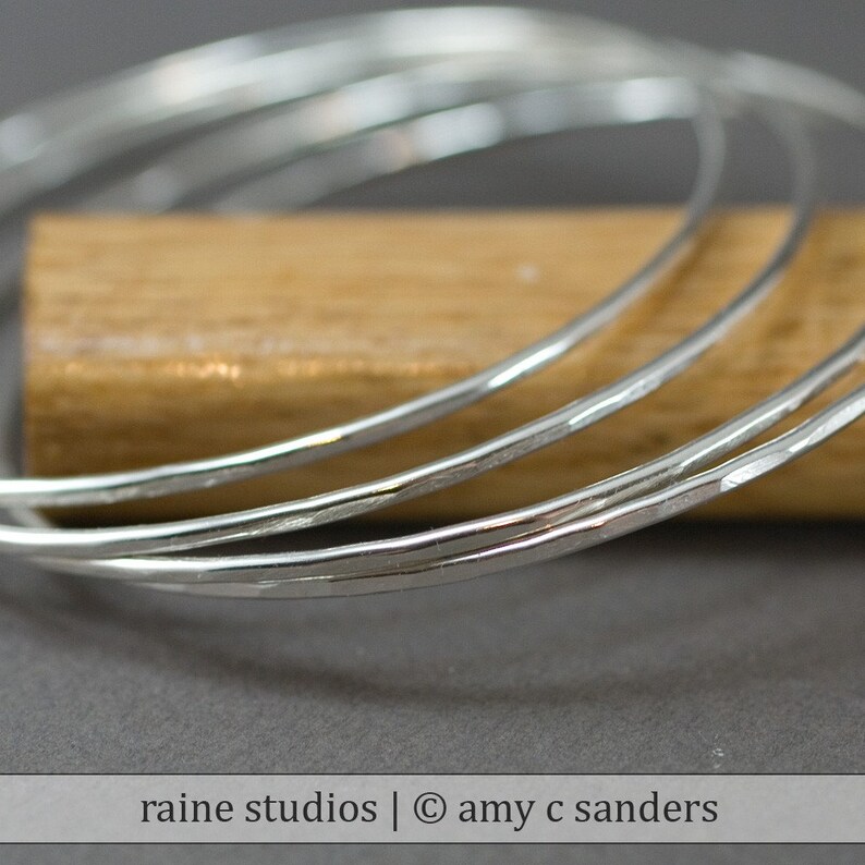 Sterling Stacking Bangle Sterling Silver 14g Hammered Smooth Modern - Etsy