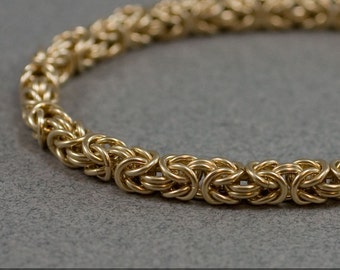 Gold Chain Bracelet - 18g Byzantine Handmade 14k gold filled Chain maille Bracelet