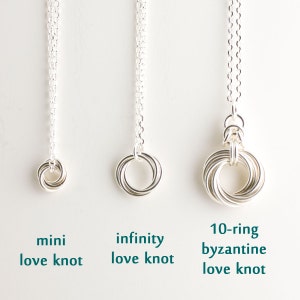 10 Ring Byzantine Love Knot Infinity Necklace Tri-Metal, Sterling, 14k Yellow GF, and 14k Rose GF image 5