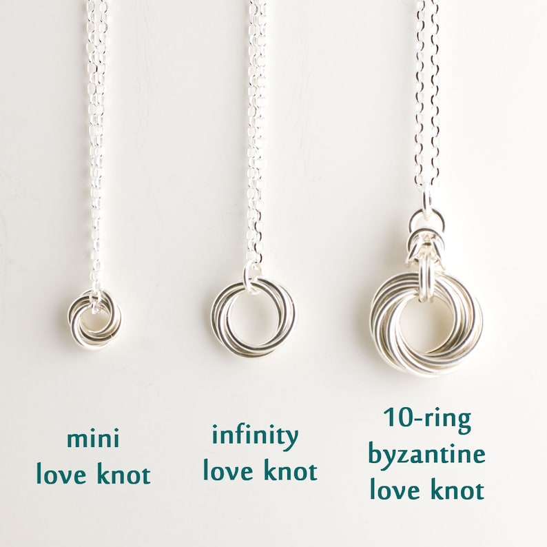 10 Ring Byzantine Love Knot Infinity Necklace Tri-Metal, Sterling, 14k Yellow GF, and 14k Rose GF image 5