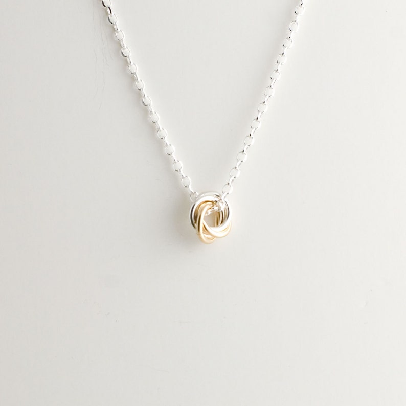 Mini Love Knot Pendant Necklace in Sterling Silver and 14k Gold Filled Chainmaille Vortex Swirl Eternity image 1
