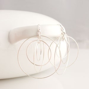 Extra Large Satellite Circle Hoops Sterling Silver Earrings Forged