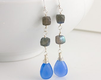 Blue Chalcedony & Cube Labradorite Earrings