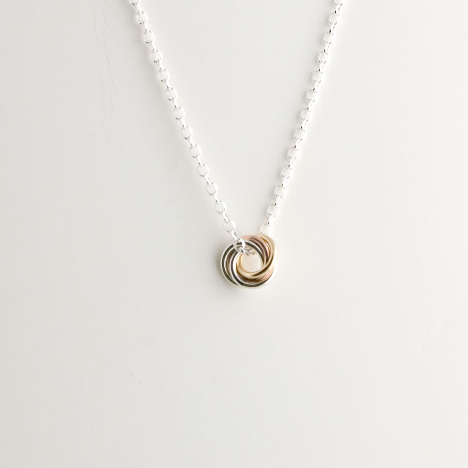 Mini Love Knot Pendant Necklace in Tri-metal - Chainmaille Vortex Swirl ...