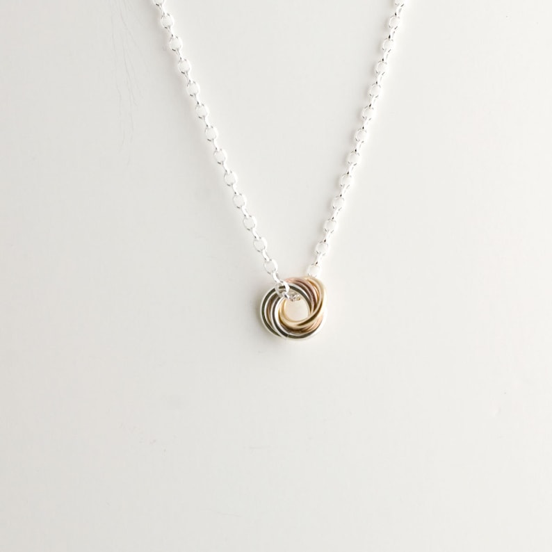 Mini Love Knot Pendant Necklace in Trimetal Chainmaille Vortex Swirl Eternity Etsy