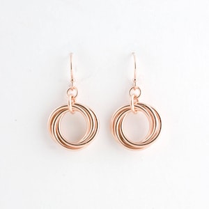 14k Rose Gold Fill Love Knot Earrings Chainmaille Infinity Mobius Wedding Flower