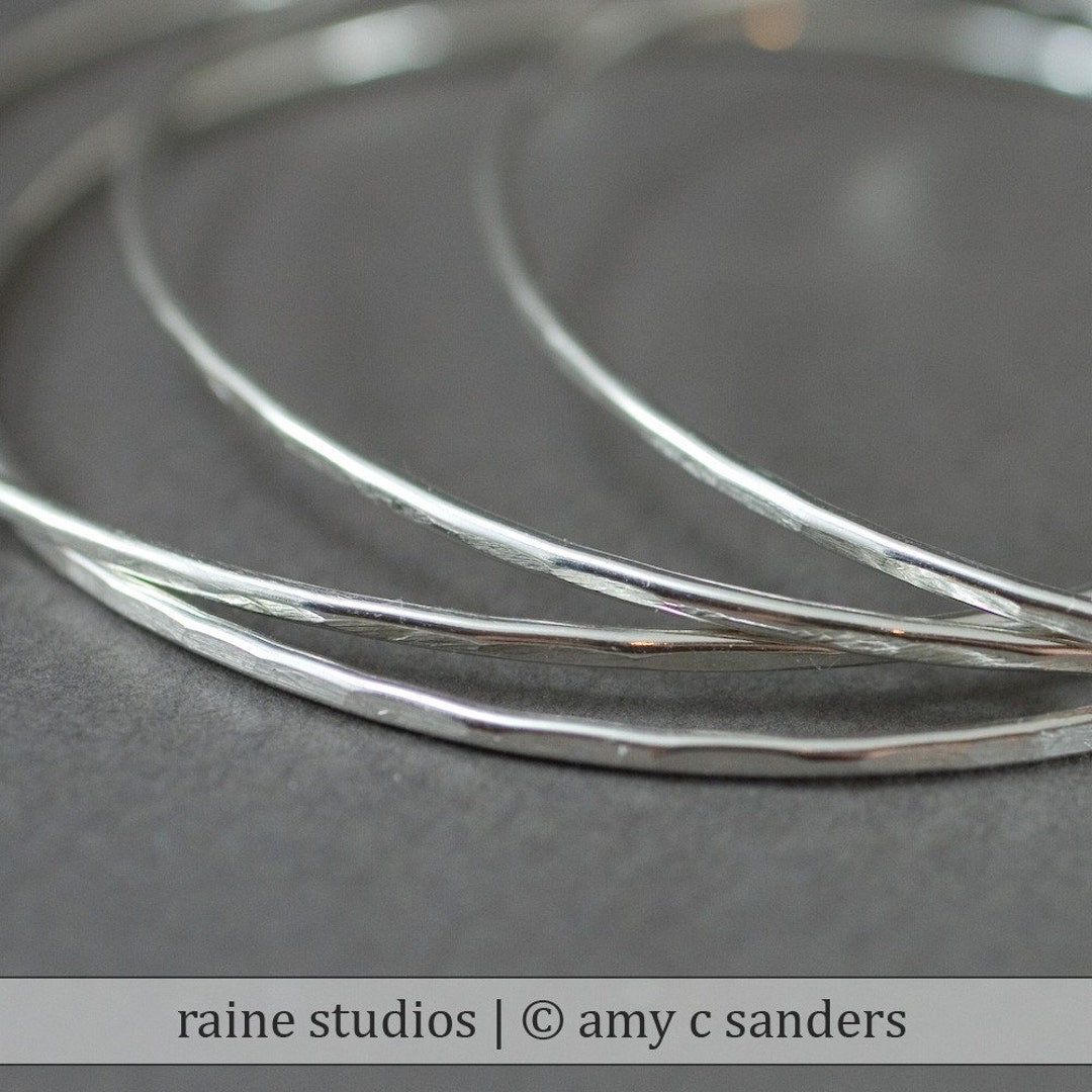 Sterling Stacking Bangle Sterling Silver 14g Hammered Smooth Modern - Etsy