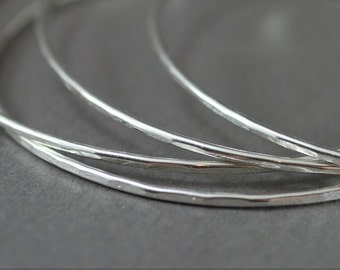 Sterling Stacking Bangle Sterling Silver 14g Hammered Smooth Modern