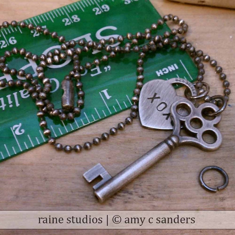Custom Hand Stamped Heart and Key. Oxidized Sterling Silver Valentine ...