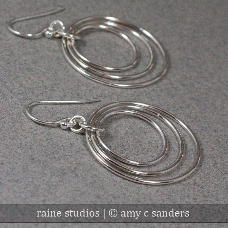 Concentric Circles Hoop Sterling Silver Earrings Forged image 2