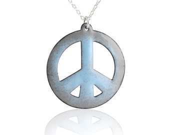 Blue Peace Sign Enamel Necklace