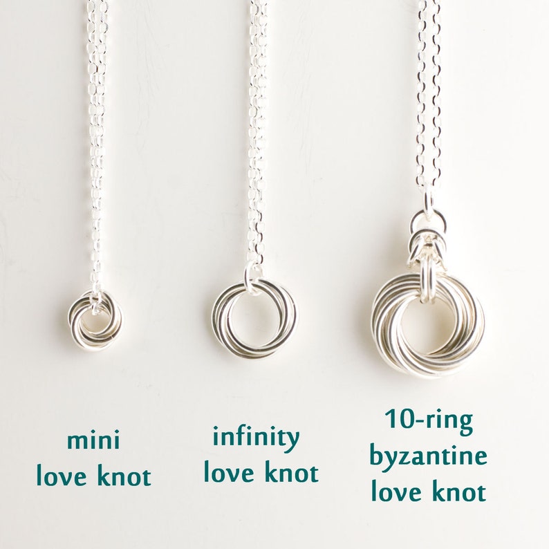 Mini Love Knot Pendant Necklace in Sterling Silver and 14k Gold Filled Chainmaille Vortex Swirl Eternity image 5