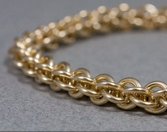 Spiral Gold Chain Bracelet - 18g Jens Pind Chain maille, 14k Gold Filled, Handmade, Statement