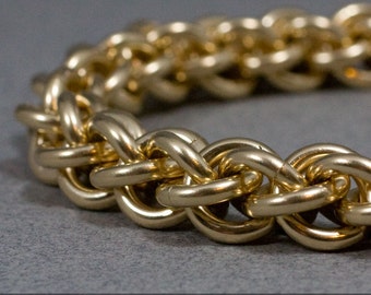 Thick Men's Spiral Gold Filled Bracelet, 12g Jens Pind Chainmaille, 14k Gold Fill, Handmade, Statement